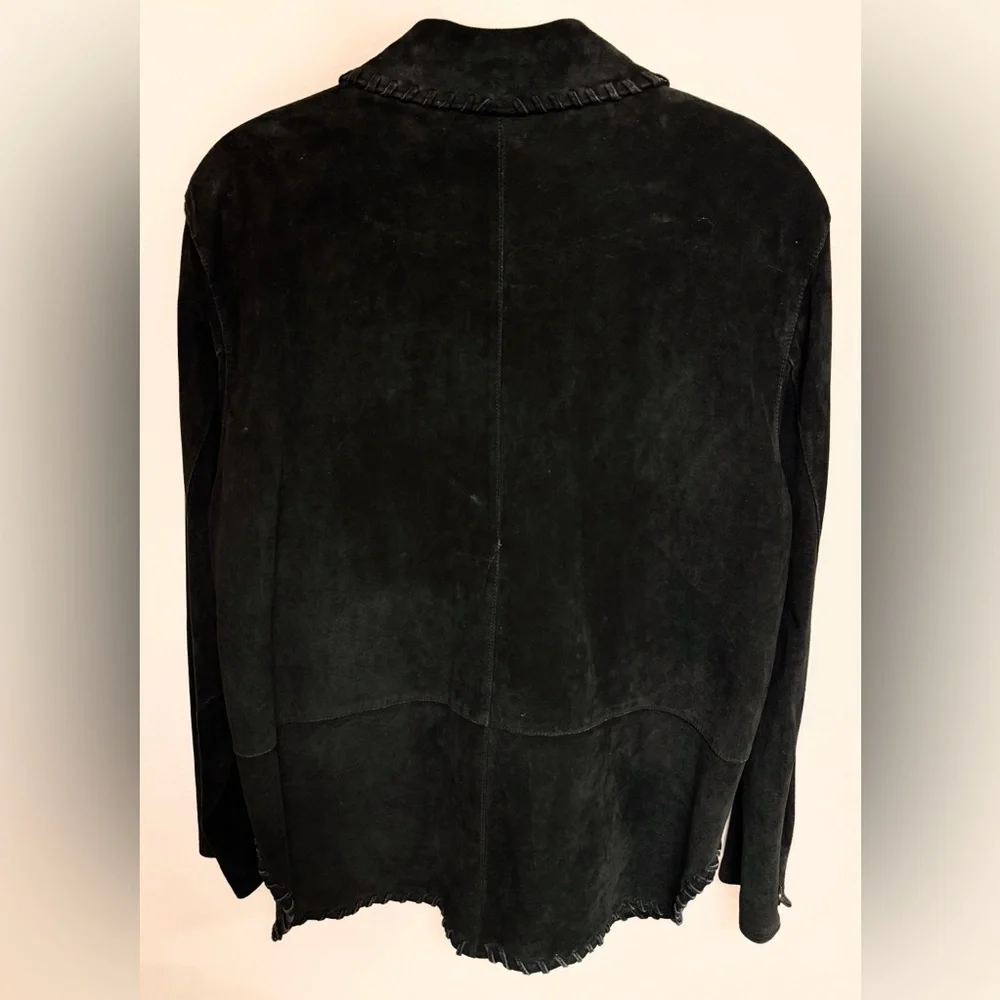 Revue Black Suede Jacket with Whipstitch Trim Size 12 - Picture 3 of 7